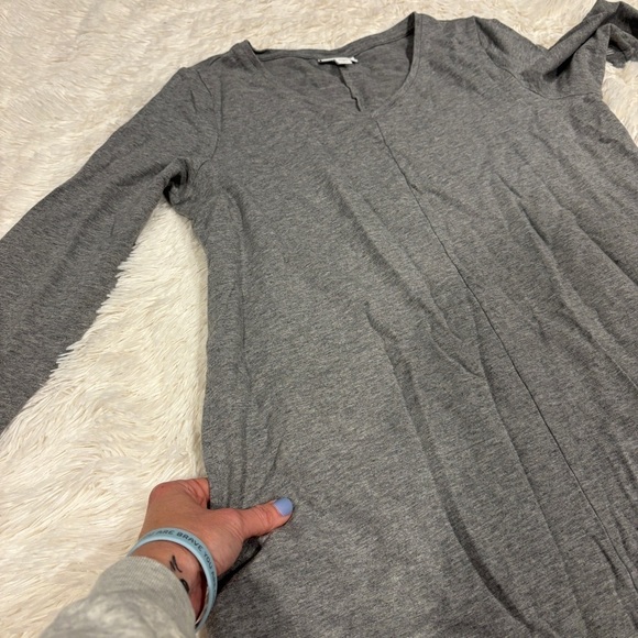 J. Jill Pure J. Jill Gray V Neck Pima Cotton Stretch Shirt Dress Pockets SP - Picture 9 of 12